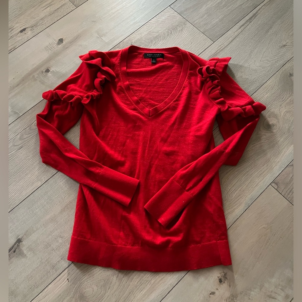 NWOT Banana Republic red merino wool ruffle sweater